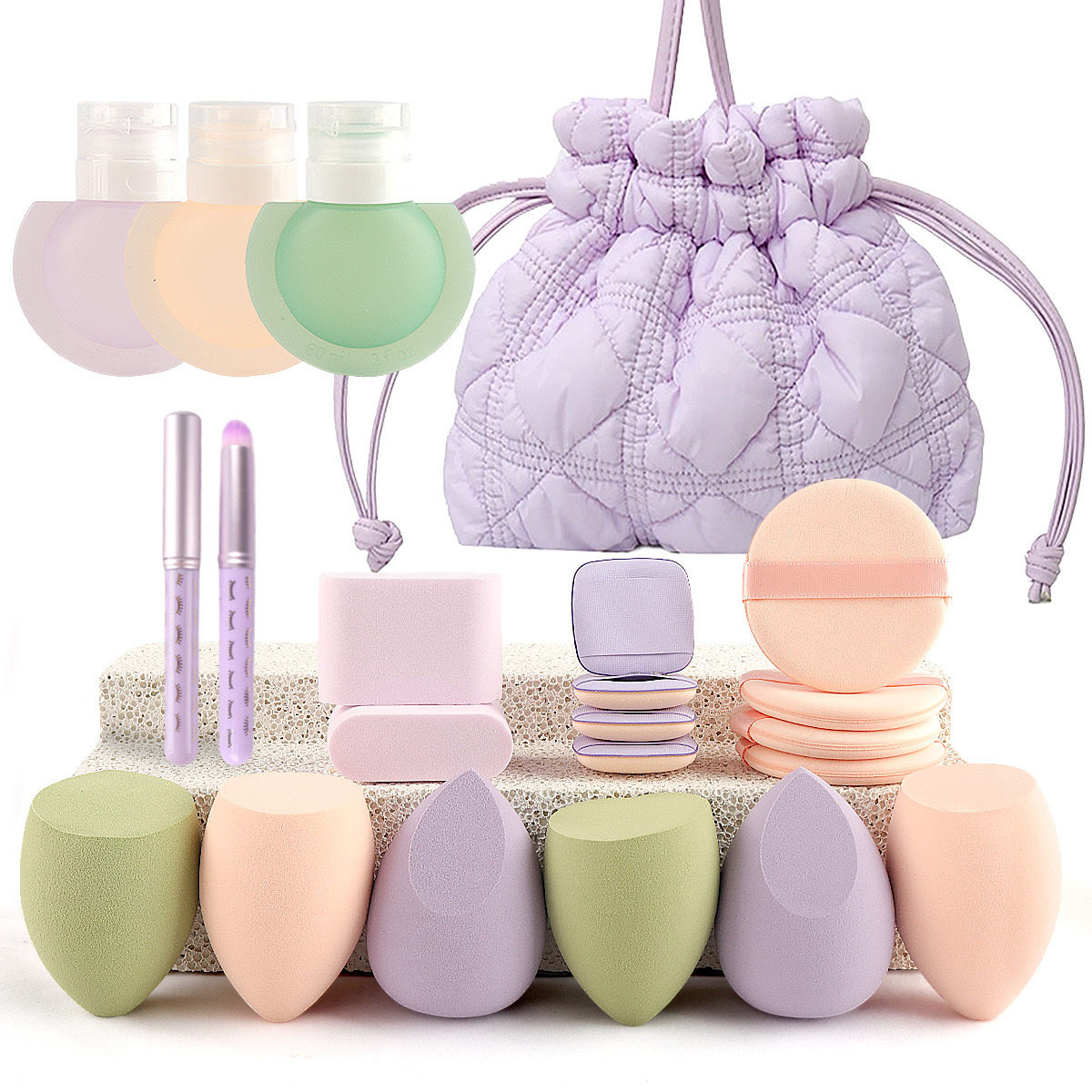 22 travel essential makeup tool set with bag plus bottle lipstick brush