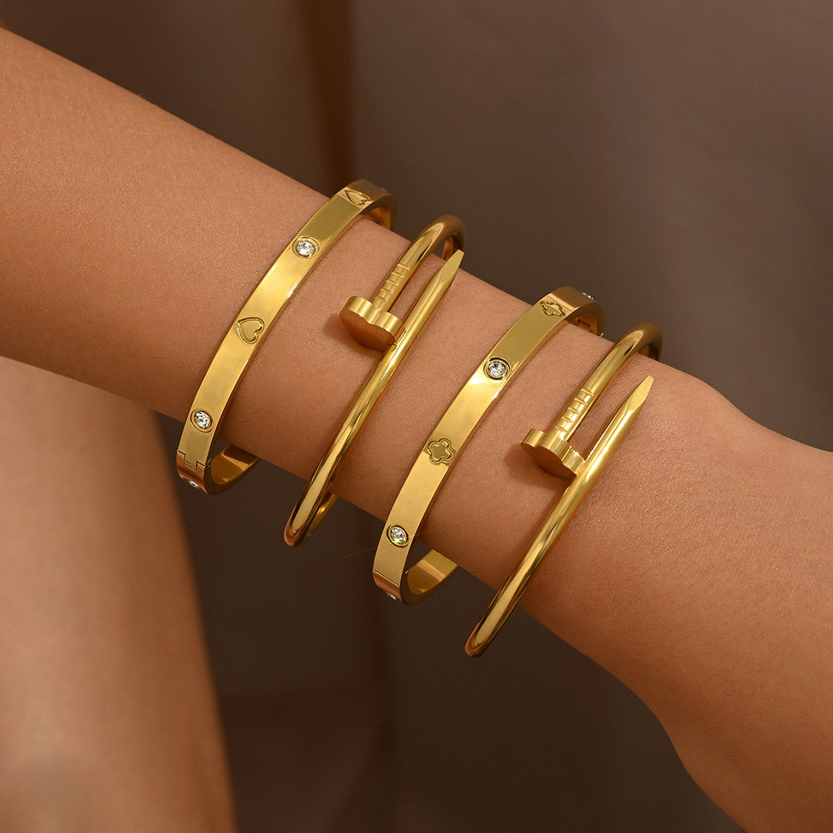 stainless steel gold bracelet set 