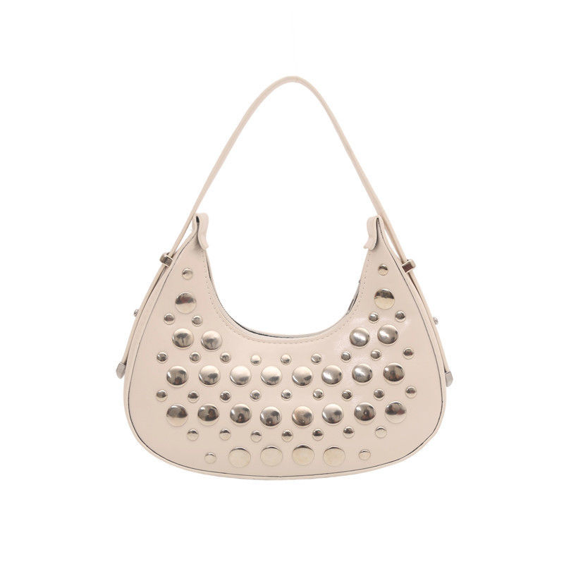 Thumbnail: High quality Half Moon Studded Leather Look Shoulder Bag,