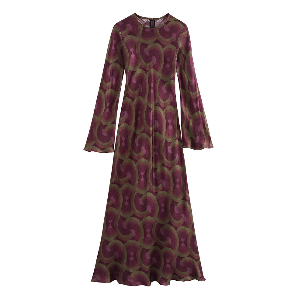 縮圖：round neck long sleeve slim long dress 