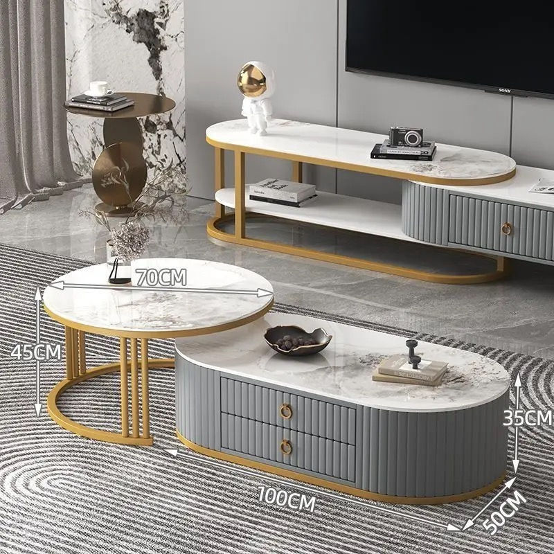 Thumbnail: Rock plate coffee table TV combination small apartment retractable