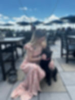 Owner and black dog