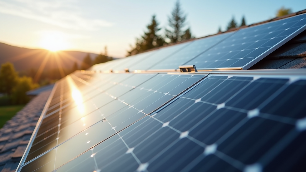 Close-up view of solar panels installed on a luxury home roof