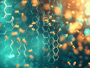 Abstract image of bees and hexagons representing Beehiiv’s AI-powered newsletter growth and referral engine.
