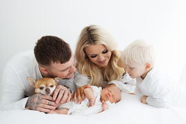 Family photo with dog in Barnsley studio including parents children and pet
