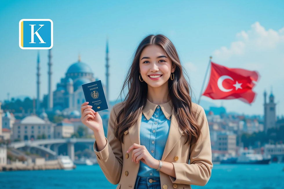 Smiling woman holds a passport with a mosque and Turkish flag in the background. Clear blue sky. A "K" logo is present.
Unlock your future with Turkish Citizenship Istanbul. Discover investment pathways and expert legal guidance for Turkish Citizenship Istanbul today.