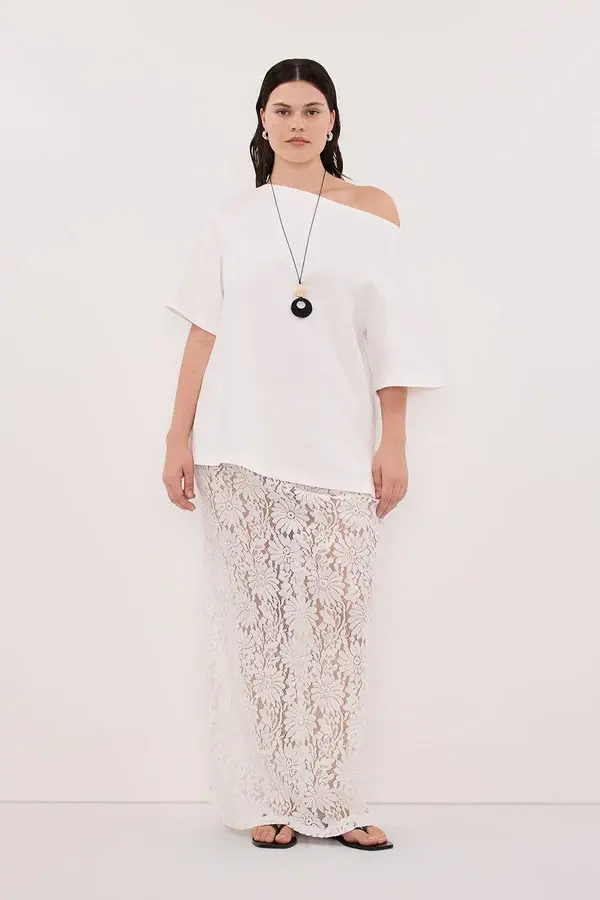 Dissh Wilma White Lace Midi Skirt