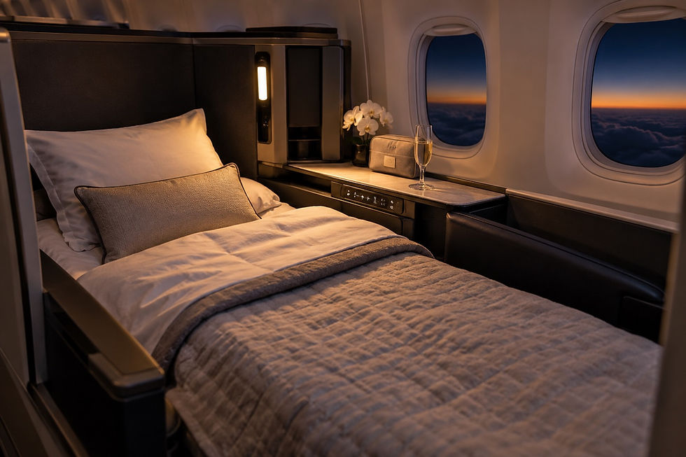 Business Class lie-flat seat on a long-haul overnight flight