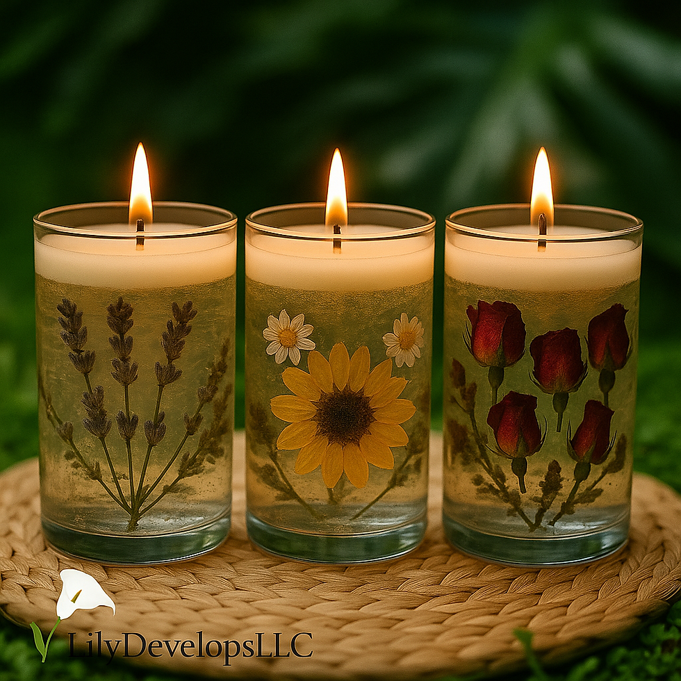 Thumbnail: Lily’s Garden:  Lavender, Rose & Sunflower Bloom  (3 Candles)