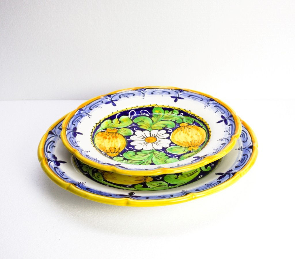 Set of lemons and flowers dishes