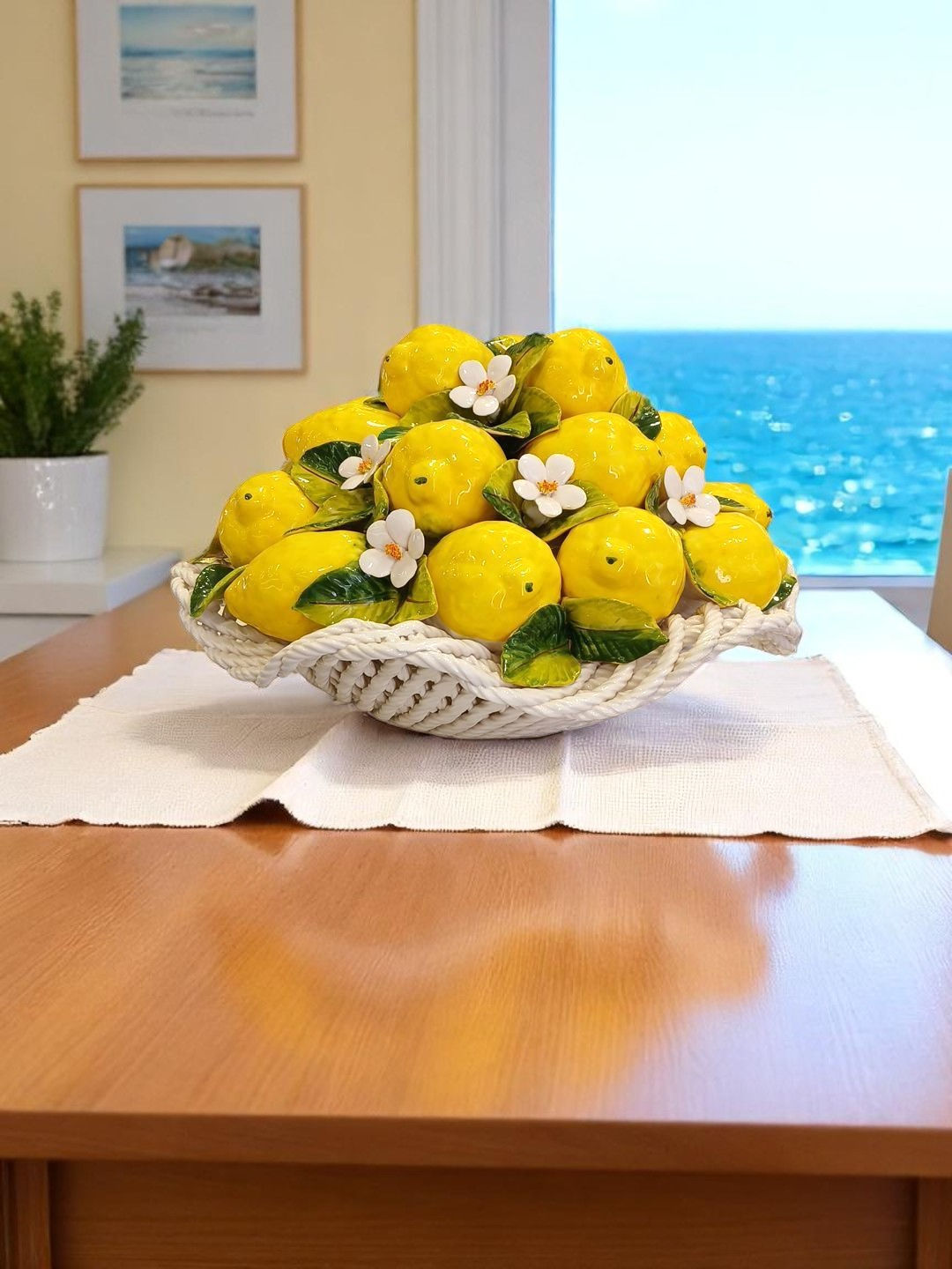Woven basket lemons and flowers