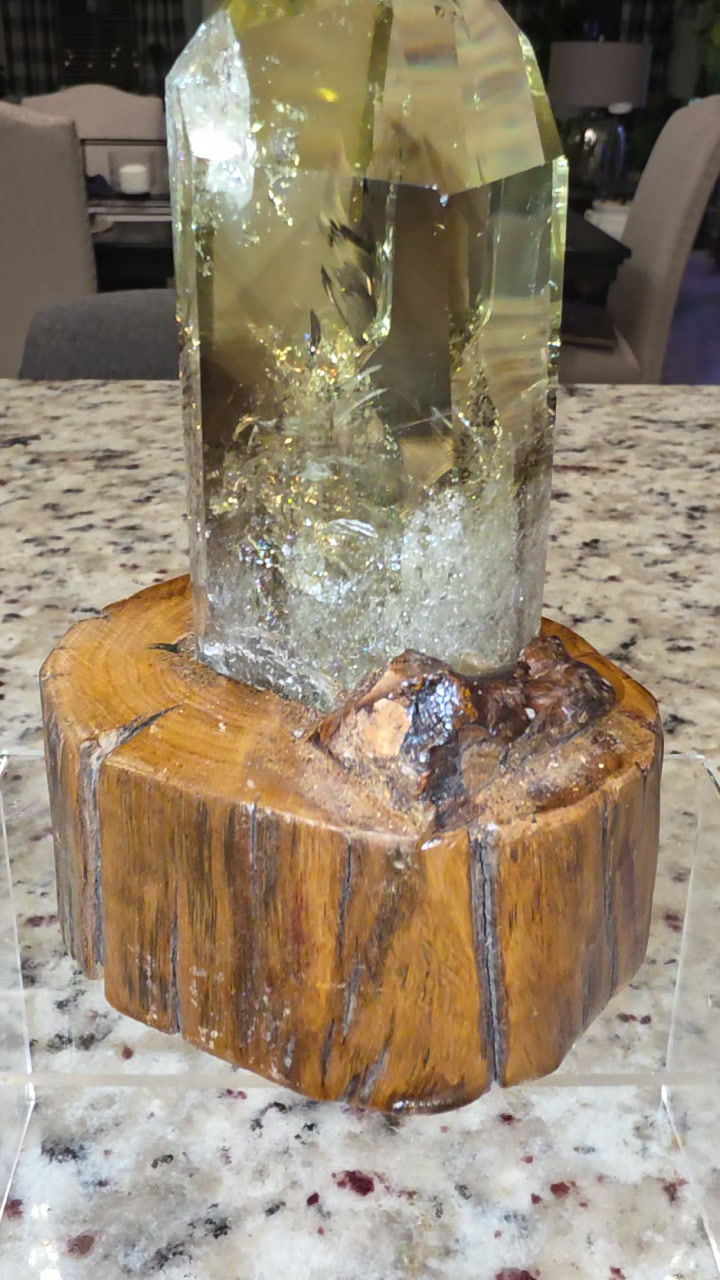 Thumbnail: Citrine Quartz Tower with Custom Wood Base – Statement Crystal Decor Piece