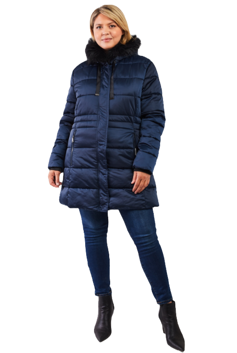 Thumbnail: Tasha Mid Length Navy Puffer Coat