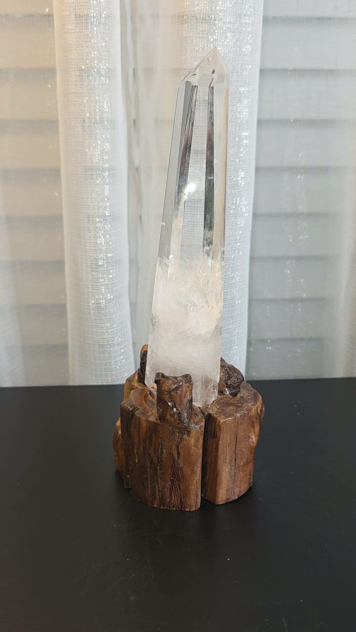 Thumbnail: Clear Quartz Tower with Custom Wooden Base