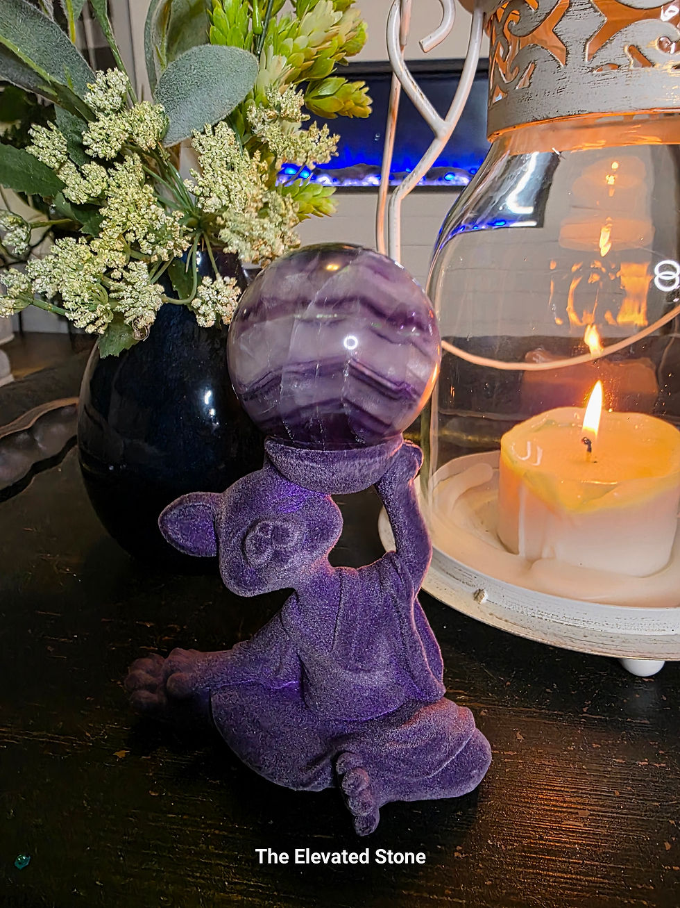 Thumbnail: Purple Fluorite Sphere with Cat Holder & Dream Amethyst Bracelet – 57 mm Crystal