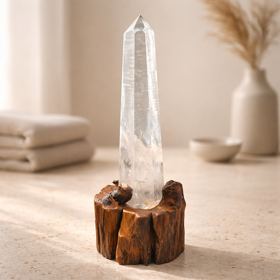 Thumbnail: Clear Quartz Tower with Custom Wooden Base