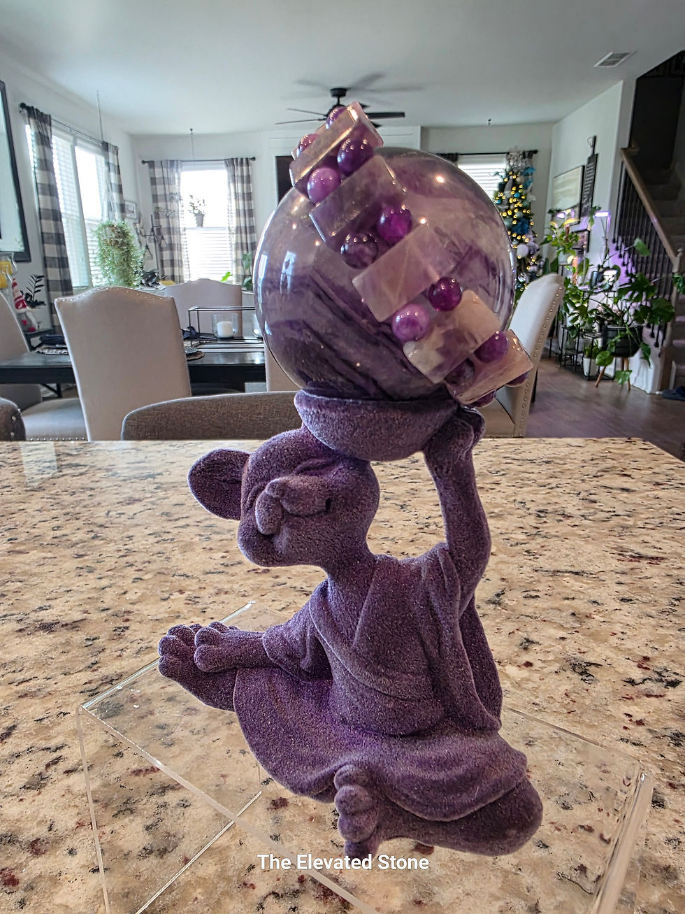 Thumbnail: Purple Fluorite Sphere with Cat Holder & Dream Amethyst Bracelet – 57 mm Crystal