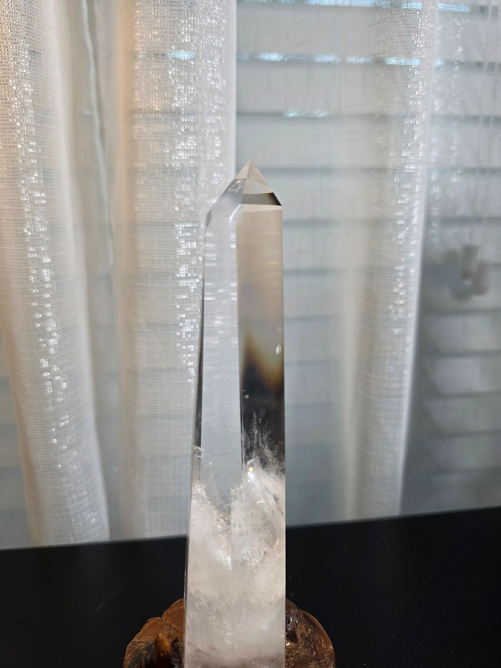 Thumbnail: Clear Quartz Tower with Custom Wooden Base