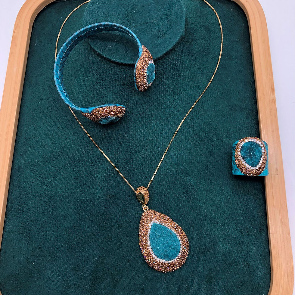 Thumbnail: Blue Water Snakeskin Open Bracelet Ring Pendant Necklace Women's suit Handmade D