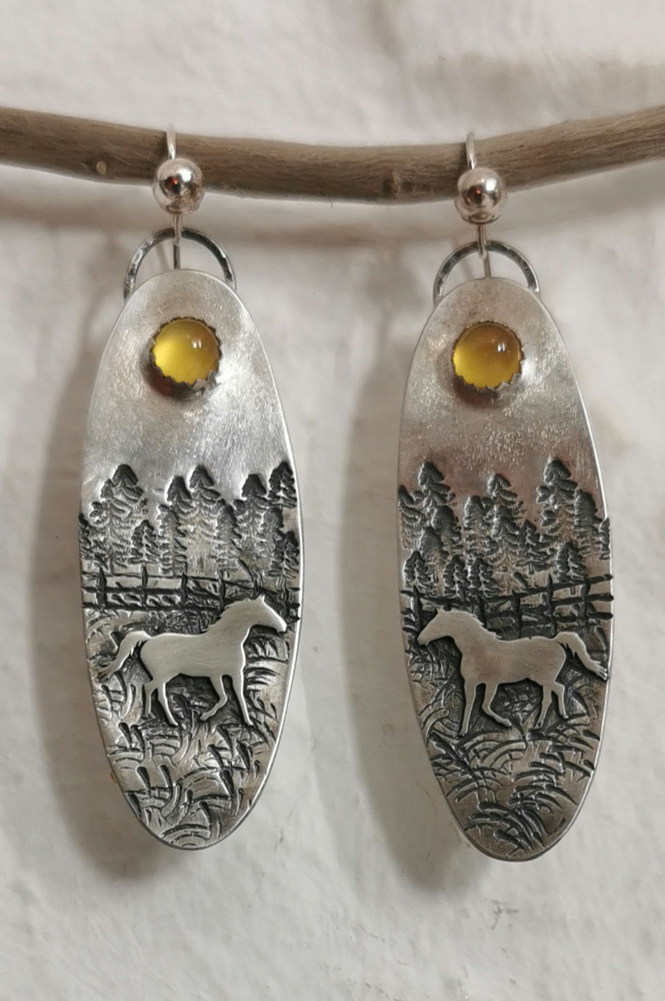 Thumbnail: Sterling Silver Horse Earrings with Citrine Sun