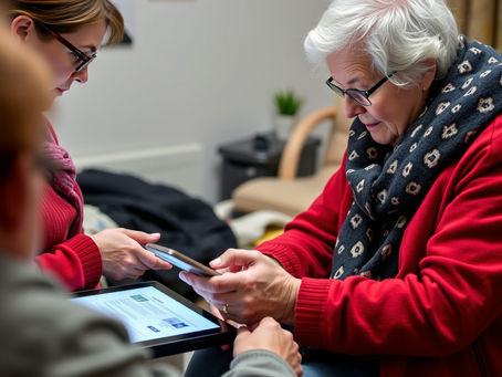 Elderly lady holding a mobile device