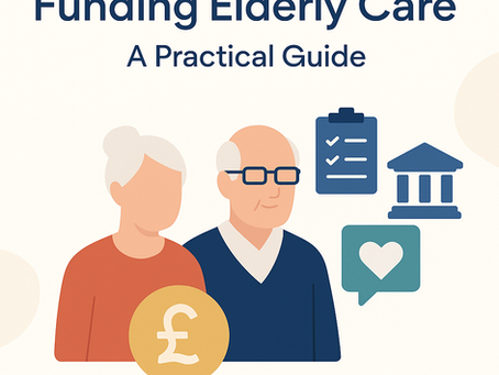 Illustration of an elderly couple surrounded by icons of checklists and money.