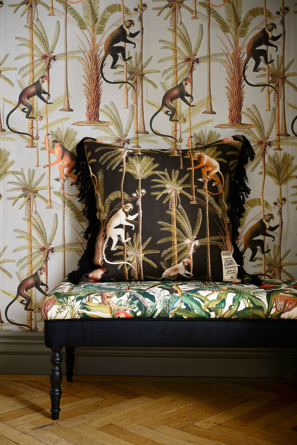 Mind the Gap Barbados Anthracite Linen Cushion with tassels