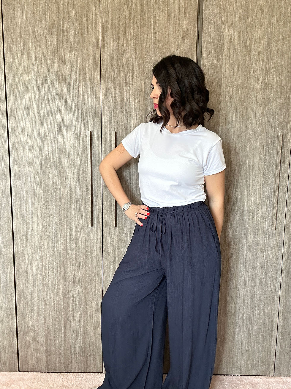 Miniatura: Pantalone in viscosa blu notte 