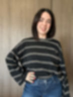 Miniatura: Maglia Dafne manica lunga a righe nera e beige 