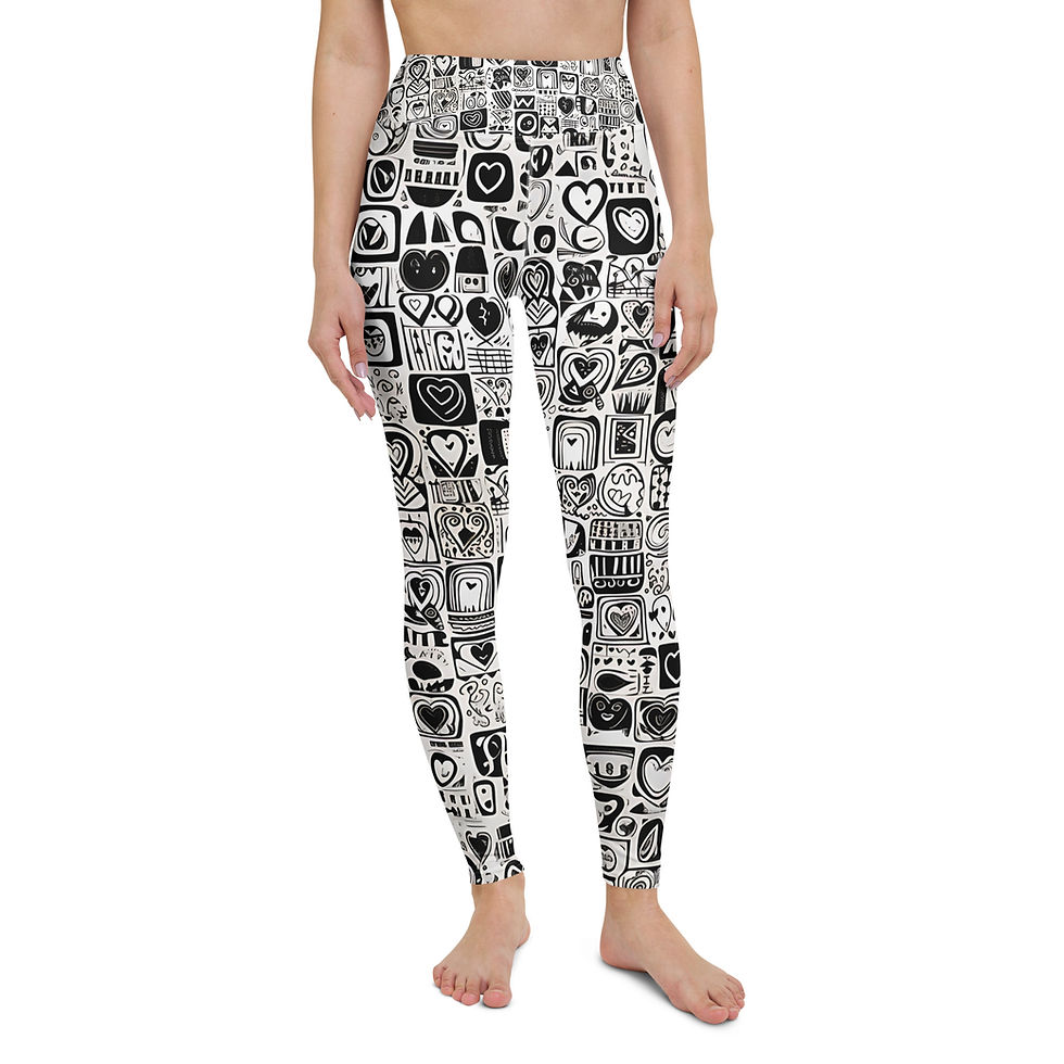 Black and White Heart Sketches Yoga Leggings