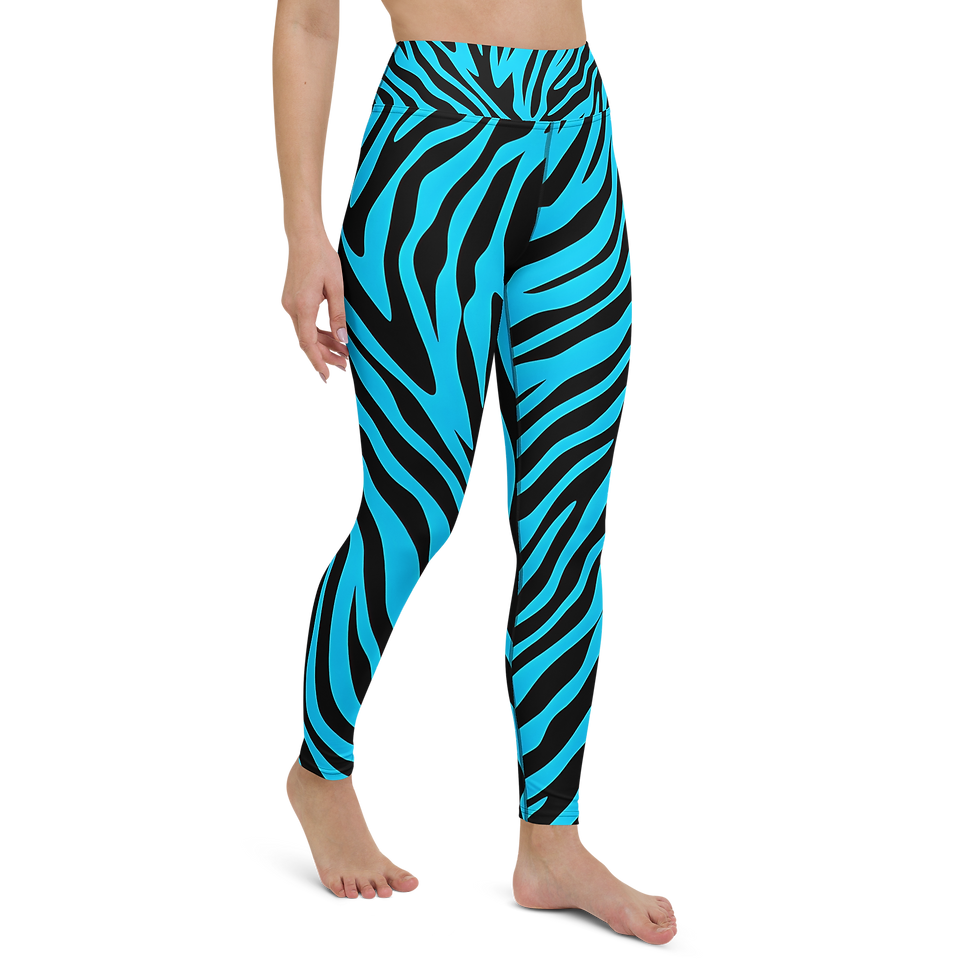 Thumbnail: Light Blue Zebra Stripes Yoga Leggings