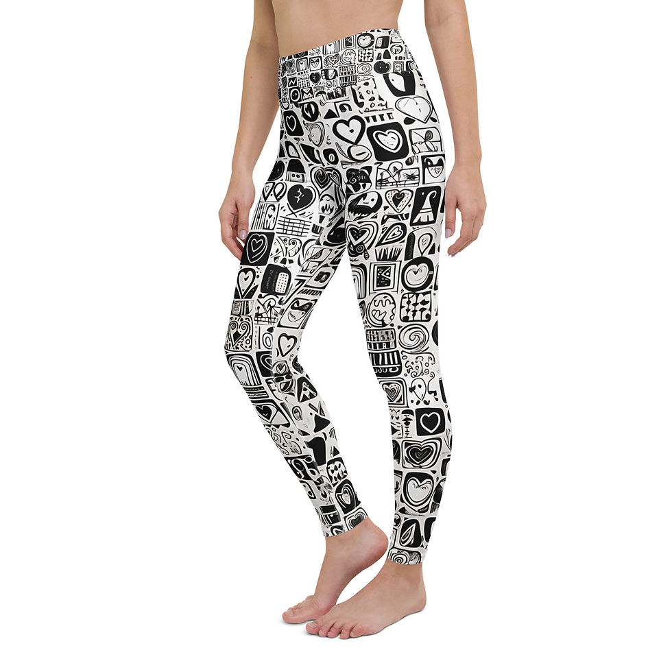 Thumbnail: Black and White Heart Sketches Yoga Leggings