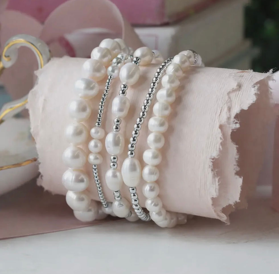 Thumbnail: Gilded Stretch Silver Bracelet-Pearl Row