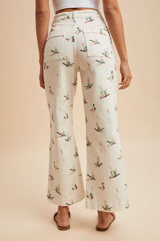 Thumbnail: MALLARD PRINTED STRETCH DENIM WIDE LEG JEANS