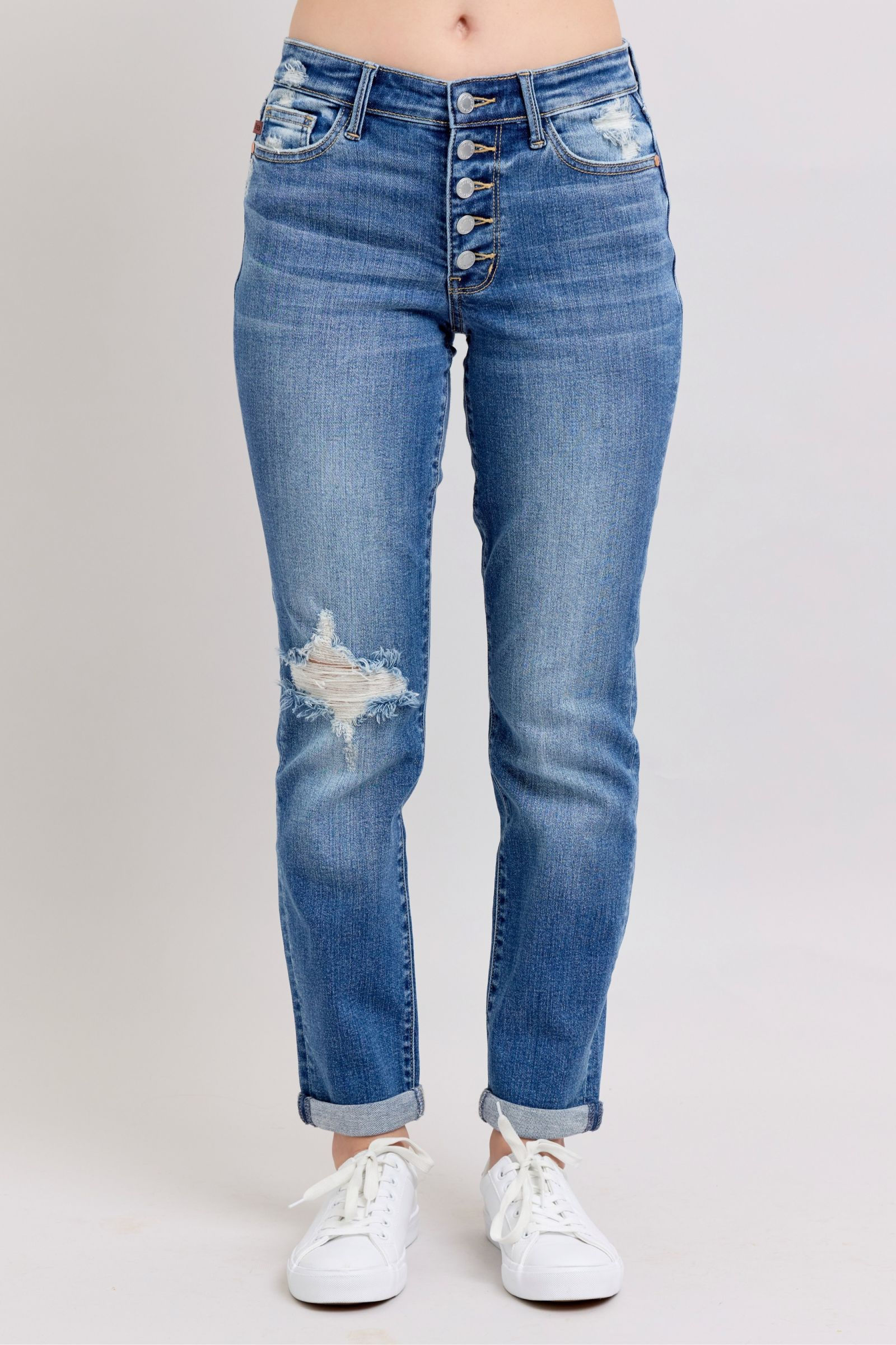 Judy Blue Button-Fly Boyfriend Jeans 