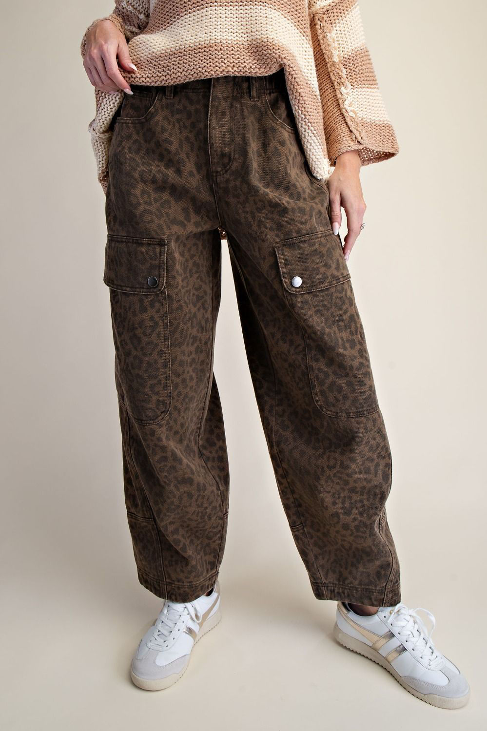 ANIMAL PRINT WASHED TWILL CARGO PANTS