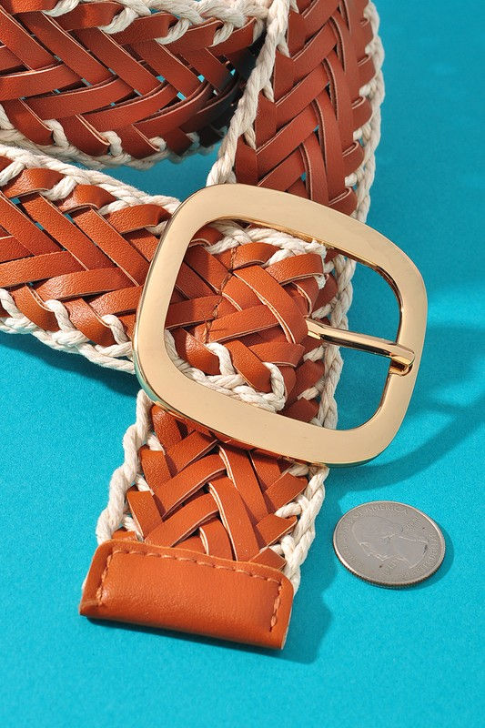 Thumbnail: CROCHET TRIMMED VEGAN LEATHER BELT
