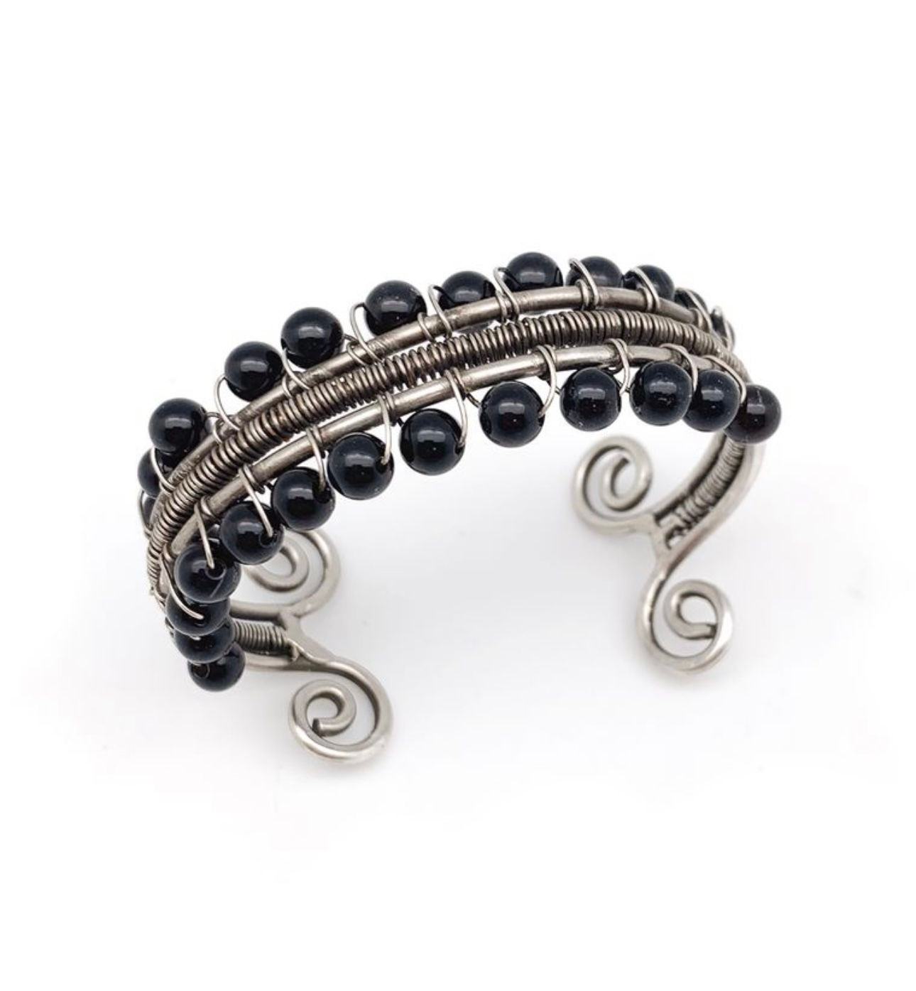 Wire Wrapped Onyx Stone Cuff Bracelet 