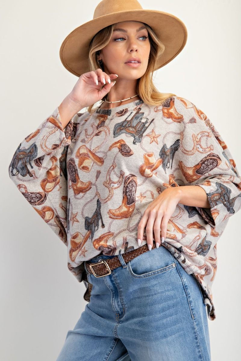 Thumbnail: Western Print Brushed Hacci Top