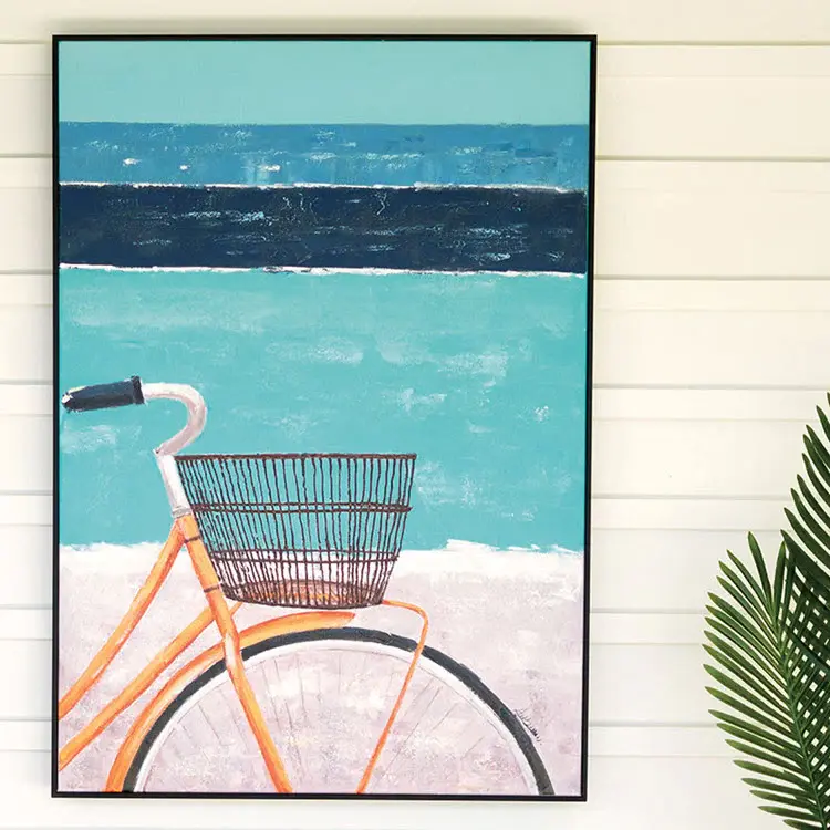 Framed Bicycle Oil Painting