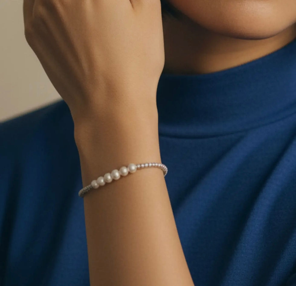 Thumbnail: Gilded Stretch Silver Bracelet-Pearl Row