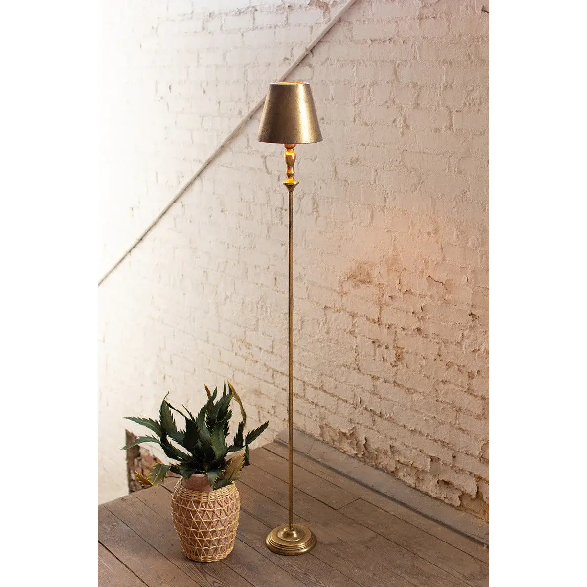 Floor Lamp - Antique Gold Finish - Metal Shade
