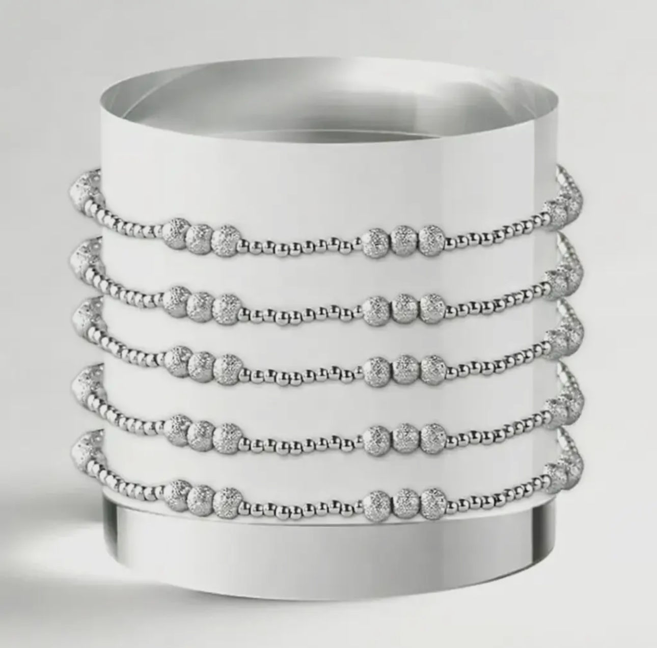 Silver Textured Beaded Bracelet-Trio