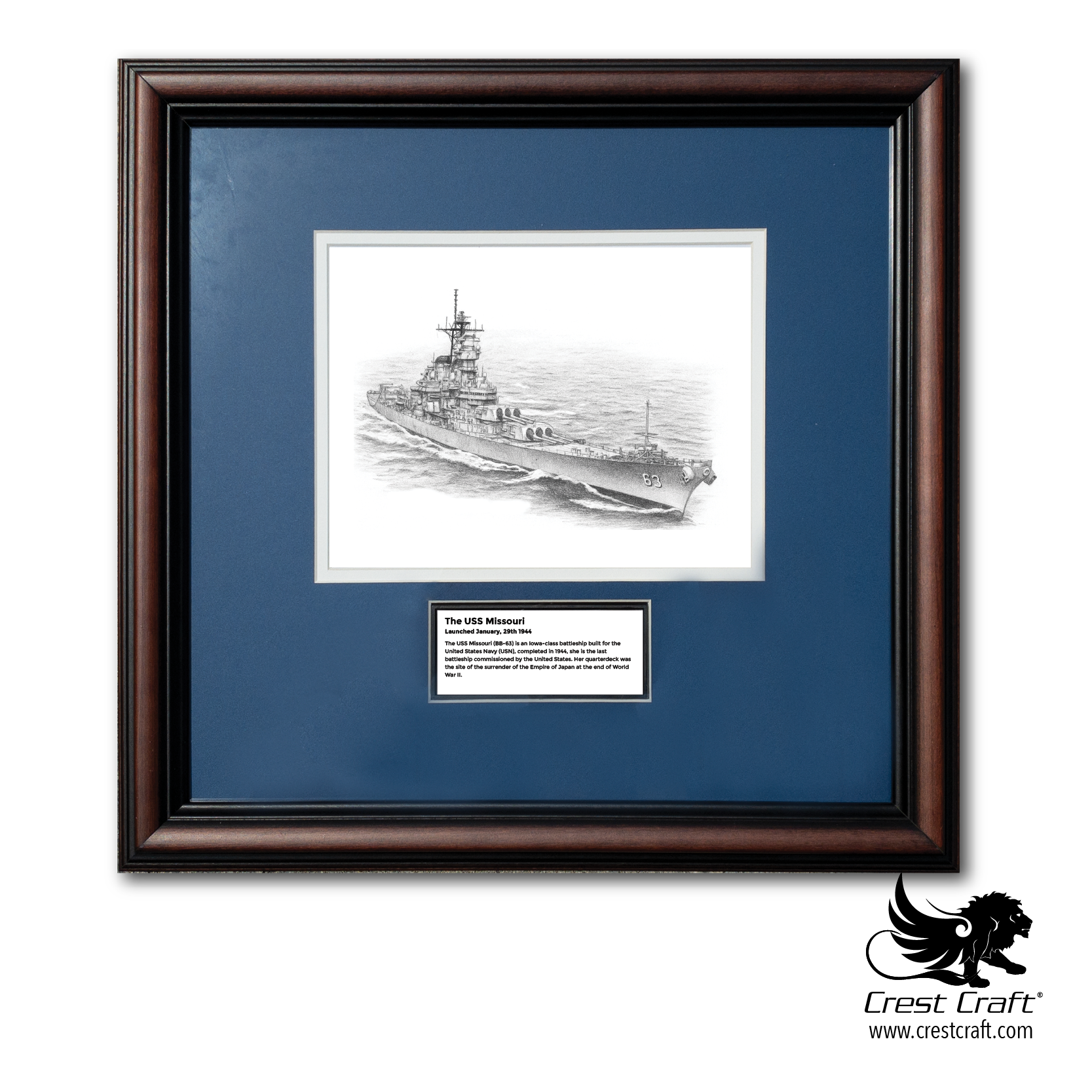 USS Missouri Drawing Framed (16" x 17")