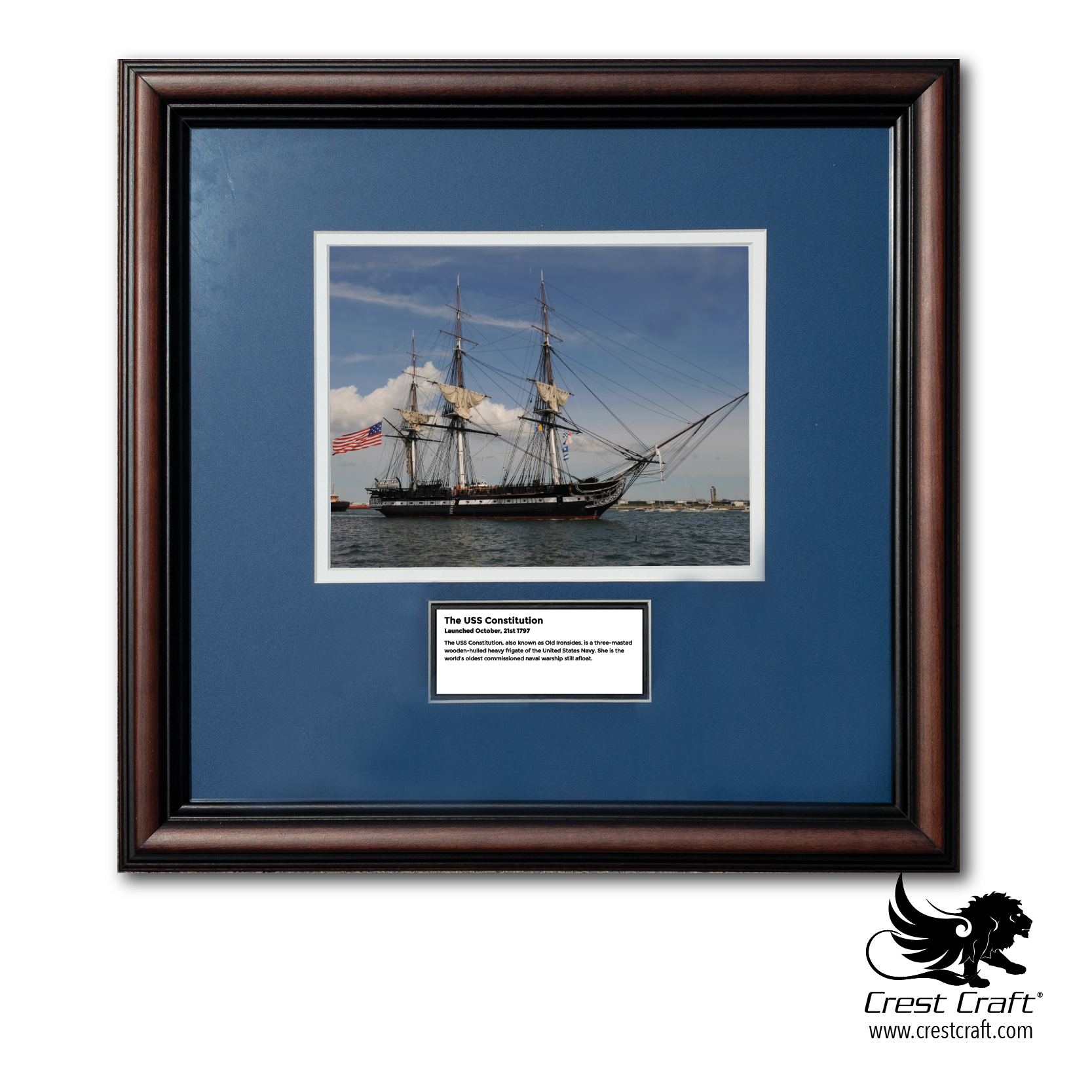 USS Constitution Photo in Solid Wood Frame  (16" x 17")