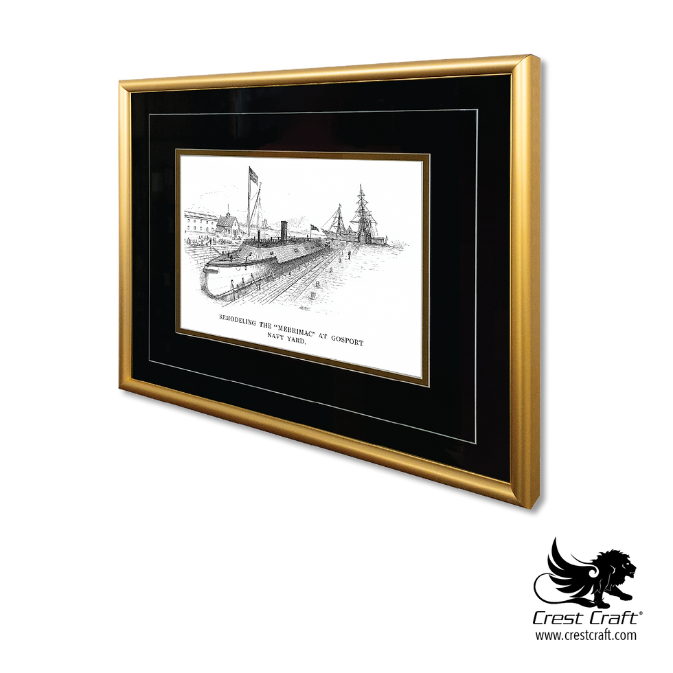 Thumbnail: USS Merrimack Hand-Drawn Print – Gold Frame Edition (17" x 14")