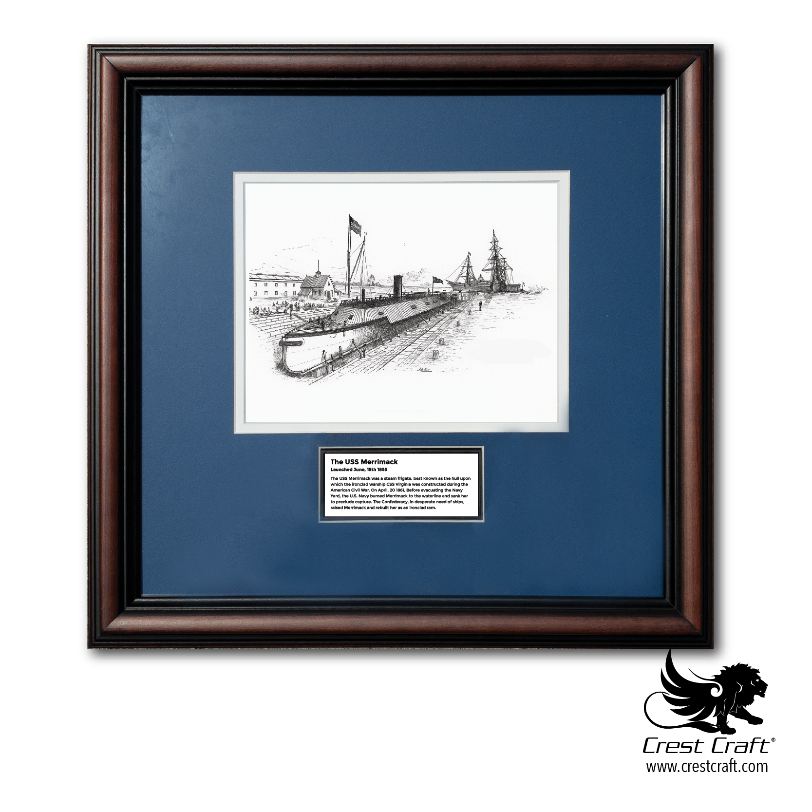 USS Merrimack Drawing Framed (16" x 17")