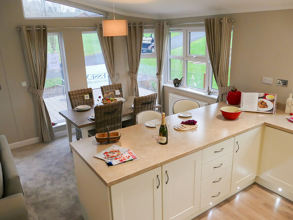 Wessex Classic Bespoke Luxury Lodge Kitchen and Breakfast Bar and Dining Room