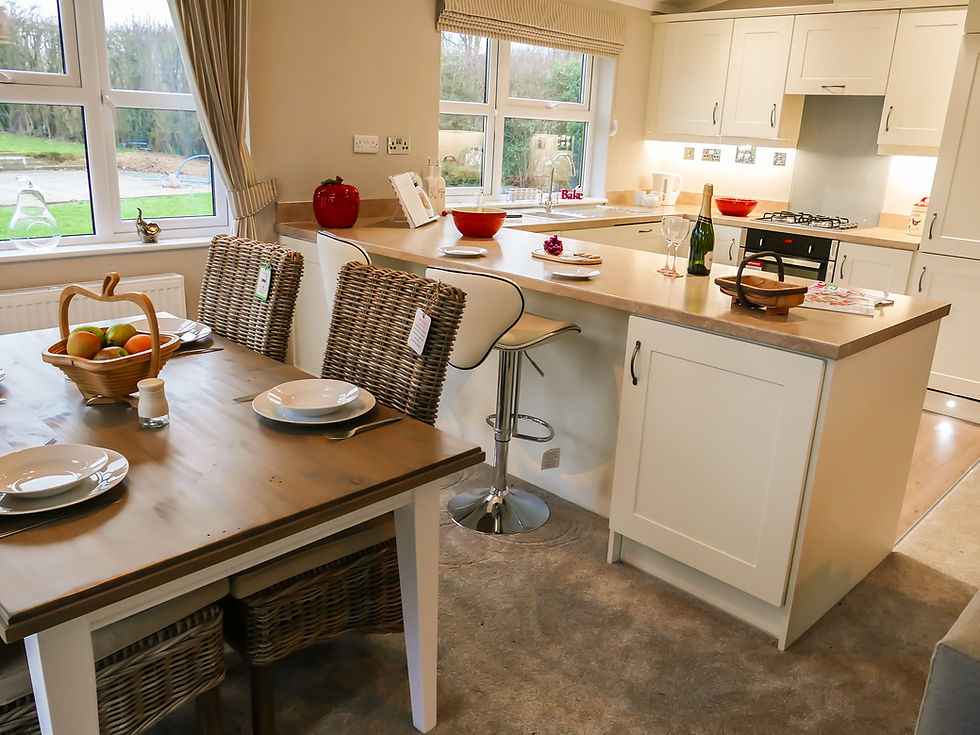 Wessex Classic Bespoke Luxury Lodge Kitchen and Breakfast Bar and Dining Room