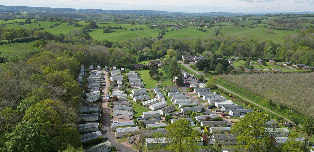 A Drone overhead view of Knighton on Teme Caravan Park